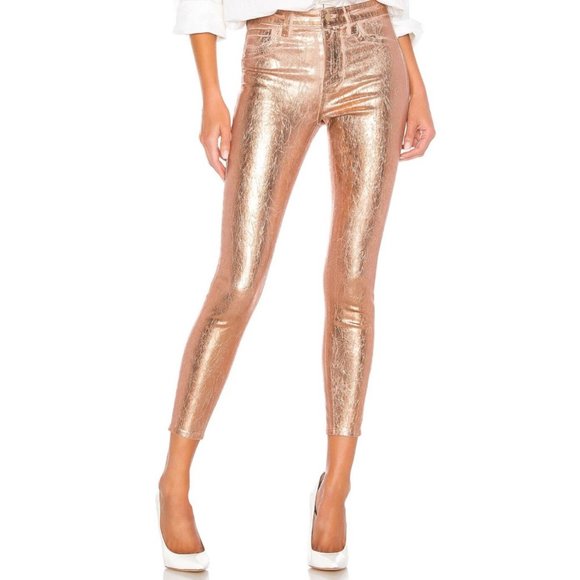 L'Agence Margot Light Rose Gold Foil High Rise Skinny Jeans Women's Size 25 - Picture 2 of 12